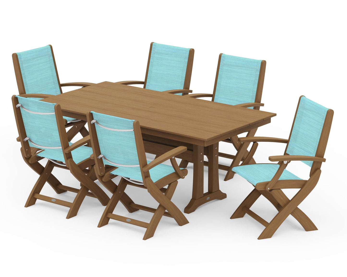 Coastal Folding Arm Chair 7-Piece Farmhouse Dining Set with Trestle Legs