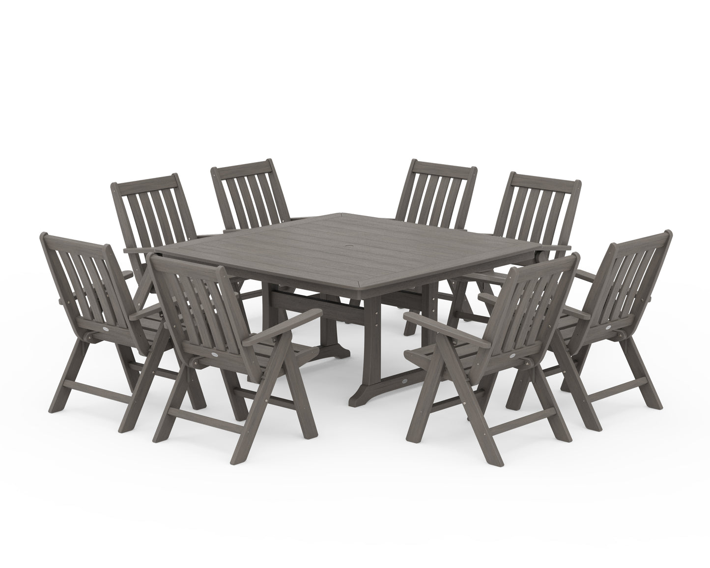 Vineyard Folding Chair 9-Piece Square Dining Set with Trestle Legs