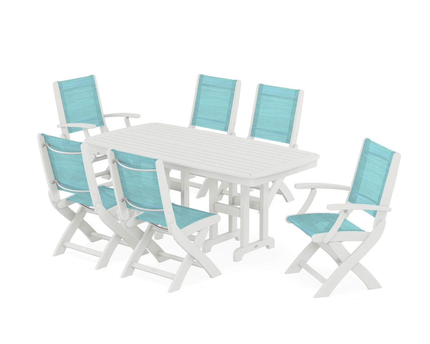 Coastal Folding Chair 7-Piece Dining Set