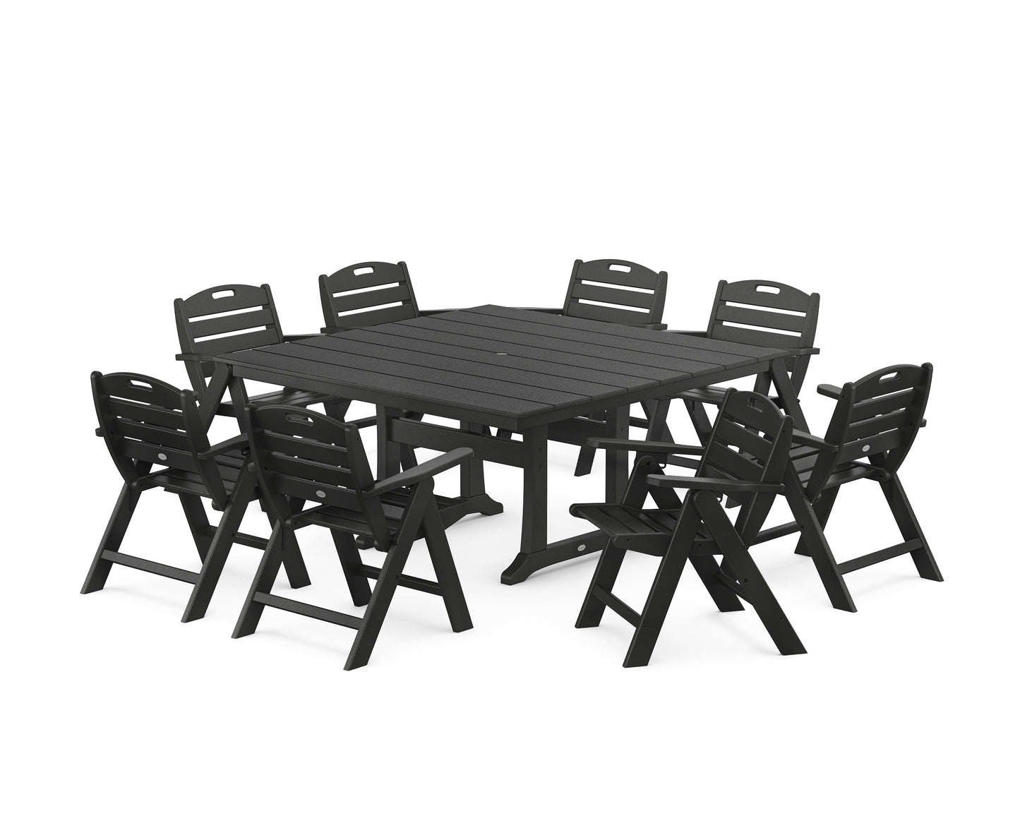 Nautical Lowback 9-Piece Square Farmhouse Dining Set with Trestle Legs