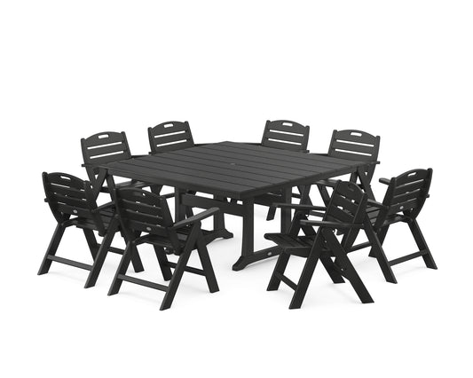 Nautical Lowback 9-Piece Square Farmhouse Dining Set with Trestle Legs
