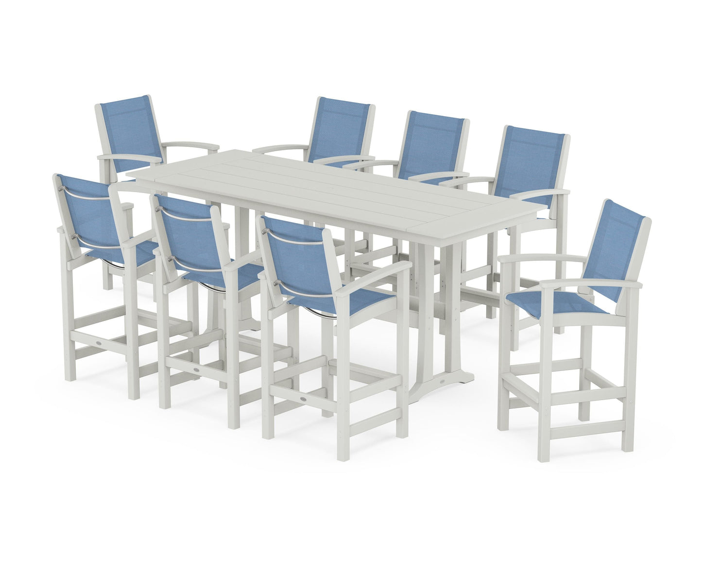 Coastal 9-Piece Farmhouse Bar Set with Trestle Legs