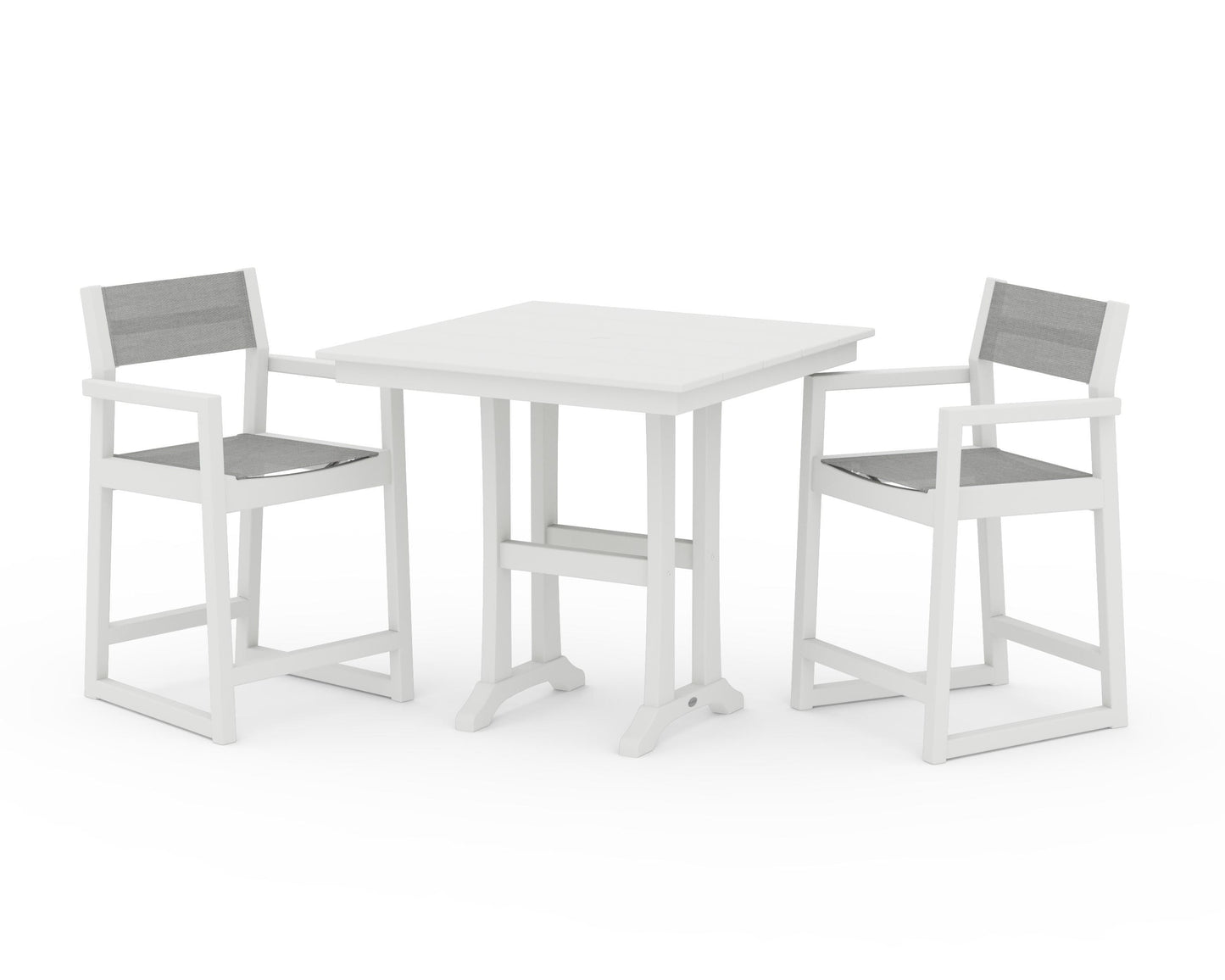 EDGE Sling Arm Chair 3-Piece Farmhouse Counter Set with Trestle Legs