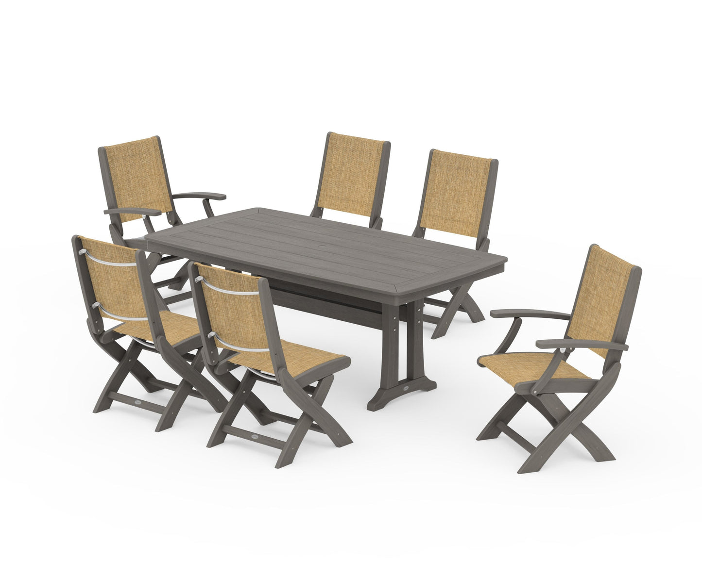 Coastal Folding Chair 7-Piece Dining Set with Trestle Legs