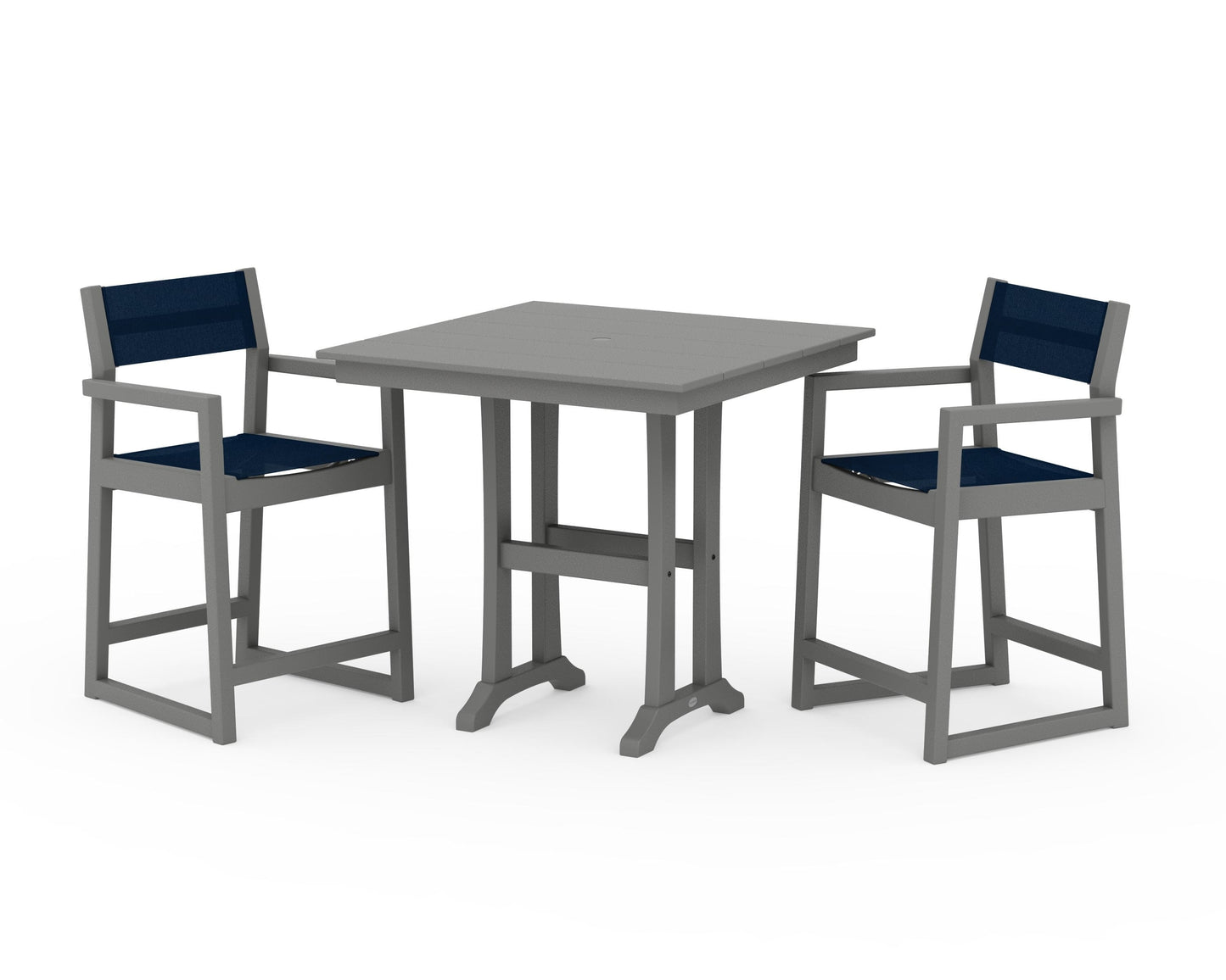 EDGE Sling Arm Chair 3-Piece Farmhouse Counter Set with Trestle Legs