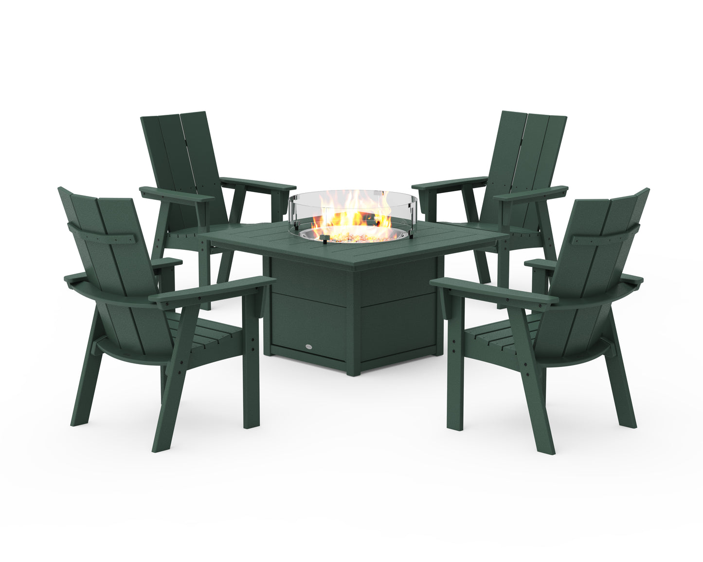 Modern 4-Piece Curveback Upright Adirondack Conversation Set with Fire Pit Table