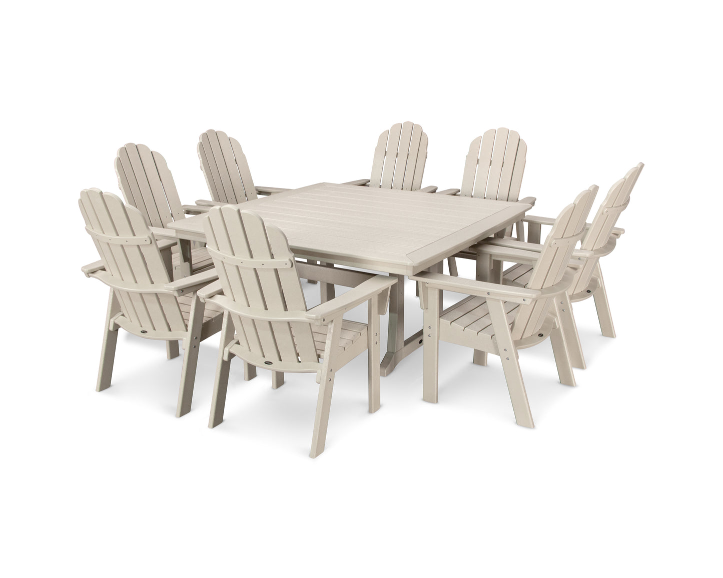 Vineyard Curveback Adirondack 9-Piece Nautical Trestle Dining Set