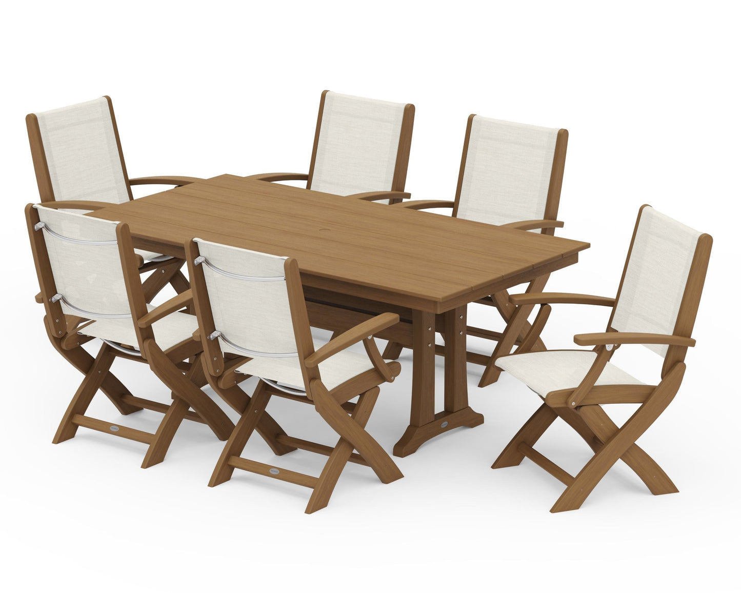 Coastal Folding Arm Chair 7-Piece Farmhouse Dining Set with Trestle Legs