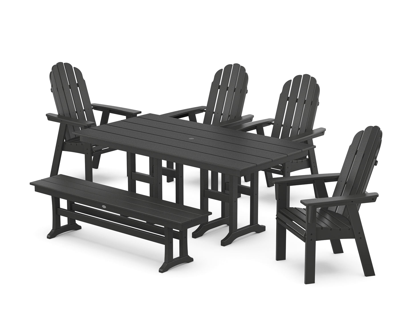 Vineyard Curveback Adirondack Chair 6-Piece Farmhouse Dining Set with Bench