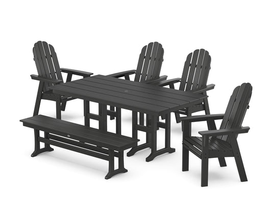 Vineyard Curveback Adirondack Chair 6-Piece Farmhouse Dining Set with Bench