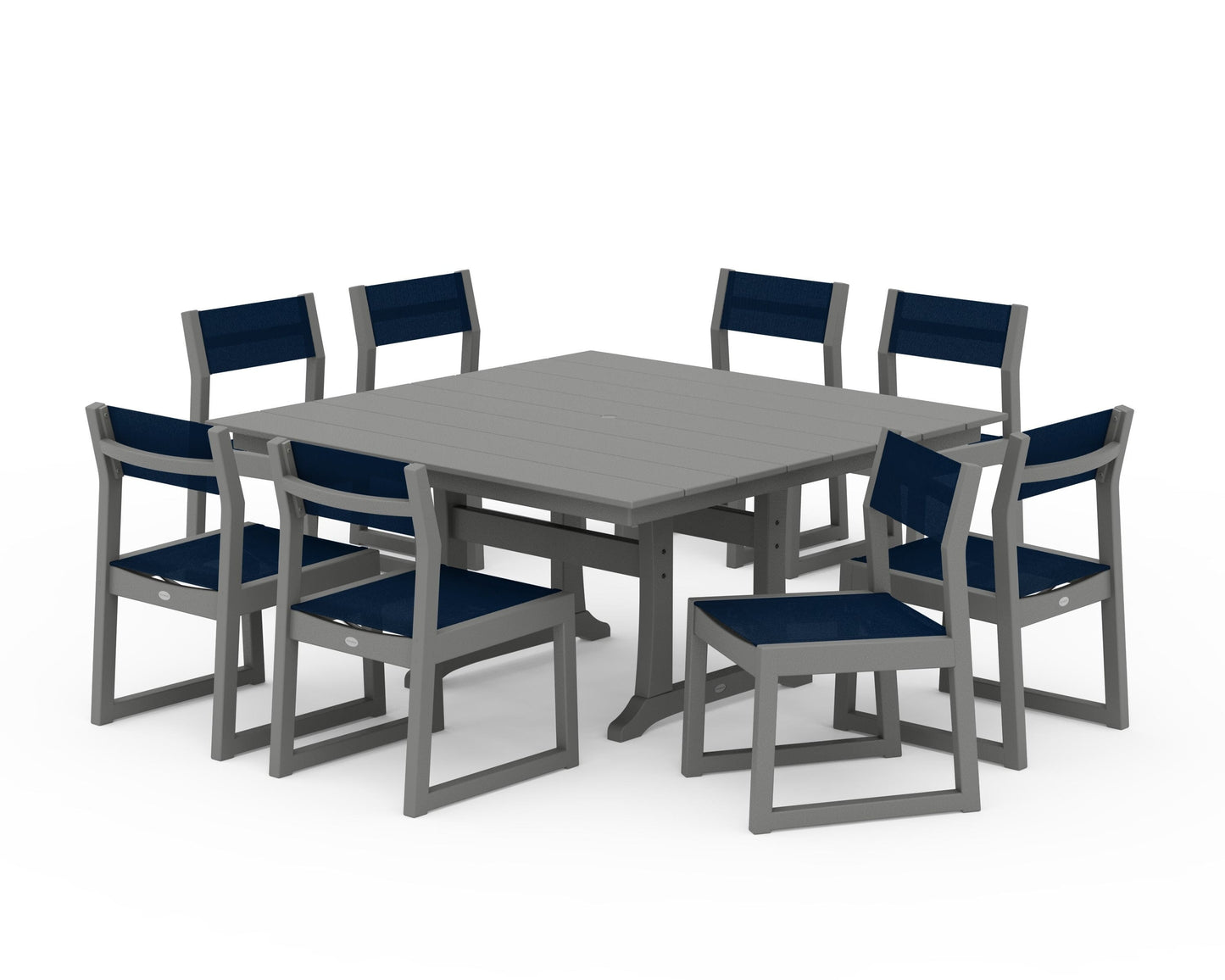 EDGE Sling Side Chair 9-Piece Farmhouse Trestle Dining Set