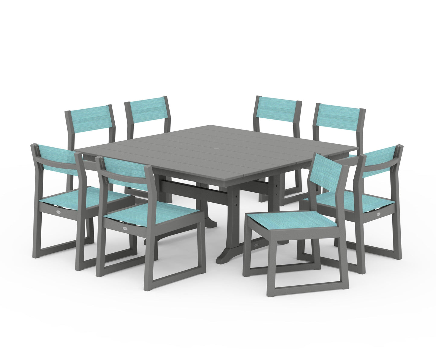EDGE Sling Side Chair 9-Piece Farmhouse Trestle Dining Set
