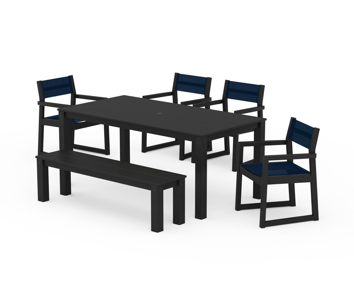 EDGE Sling Arm Chair 6-Piece Parsons Dining Set with Bench