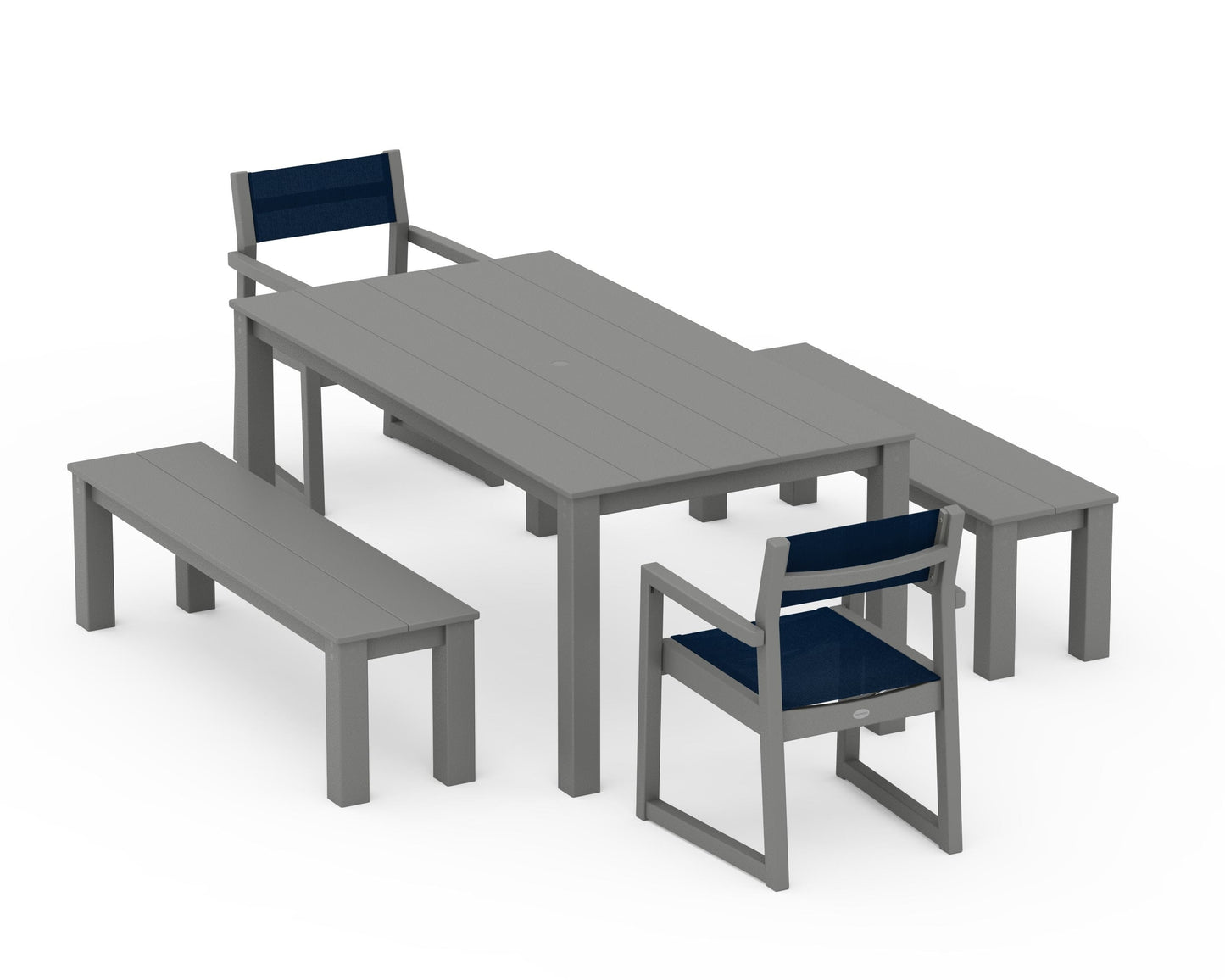 EDGE Sling Arm Chair 5-Piece Parsons Dining Set with Benches