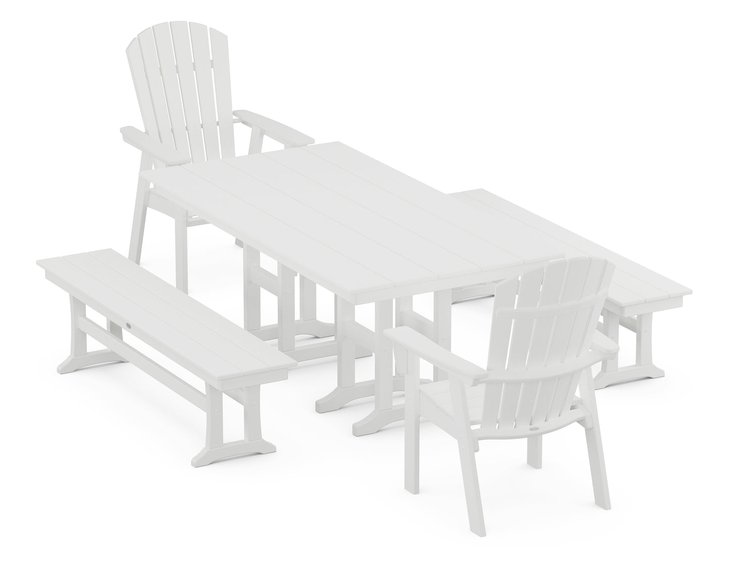 Nautical Curveback Adirondack 5-Piece Farmhouse Dining Set with Benches