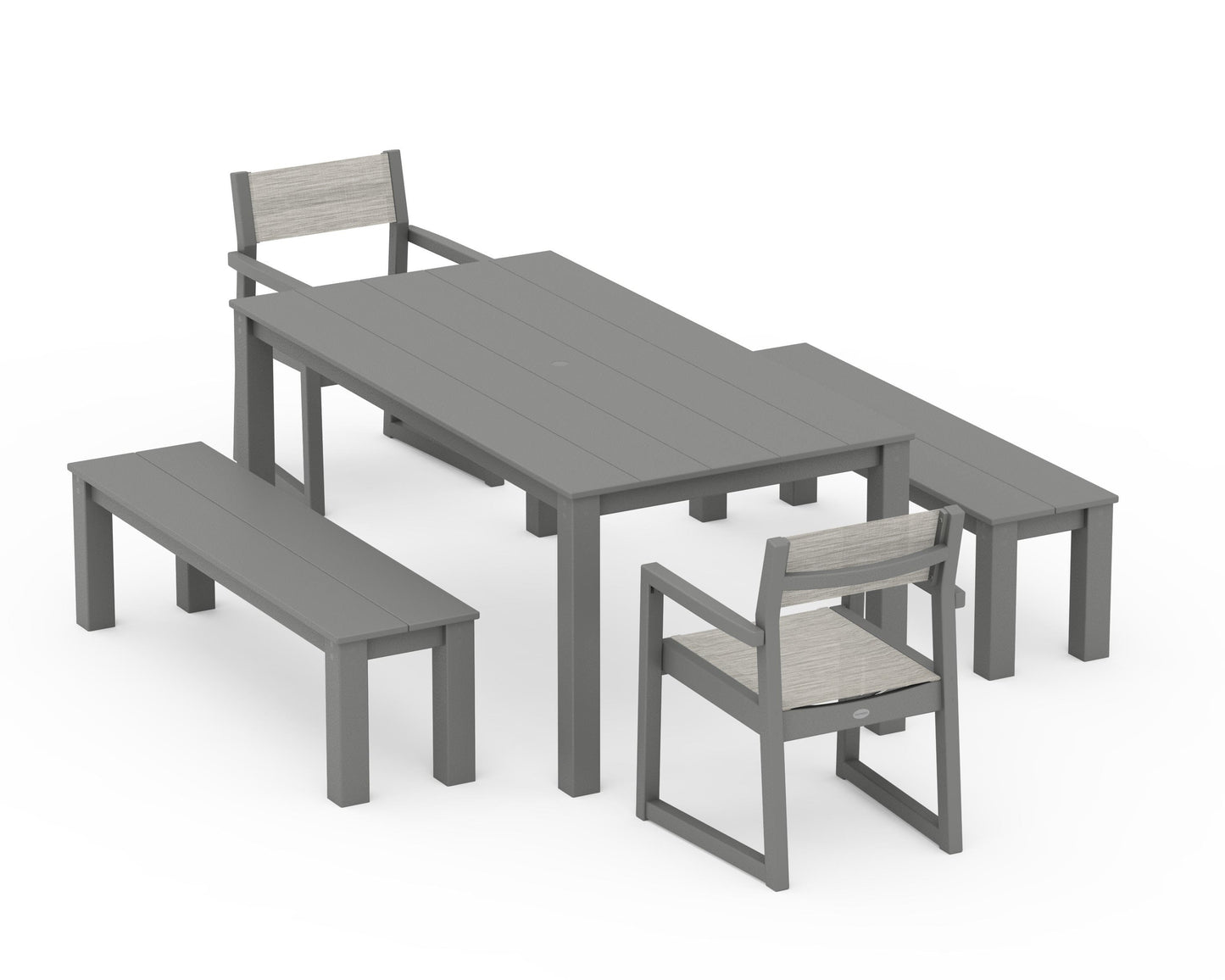 EDGE Sling Arm Chair 5-Piece Parsons Dining Set with Benches