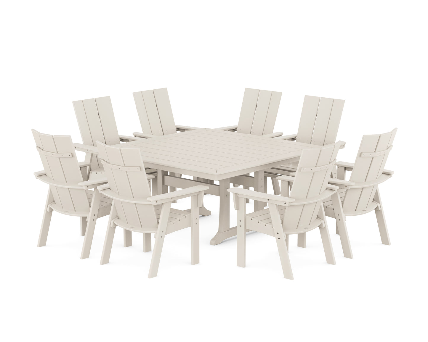 Modern Curveback Adirondack 9-Piece Square Dining Set with Trestle Legs