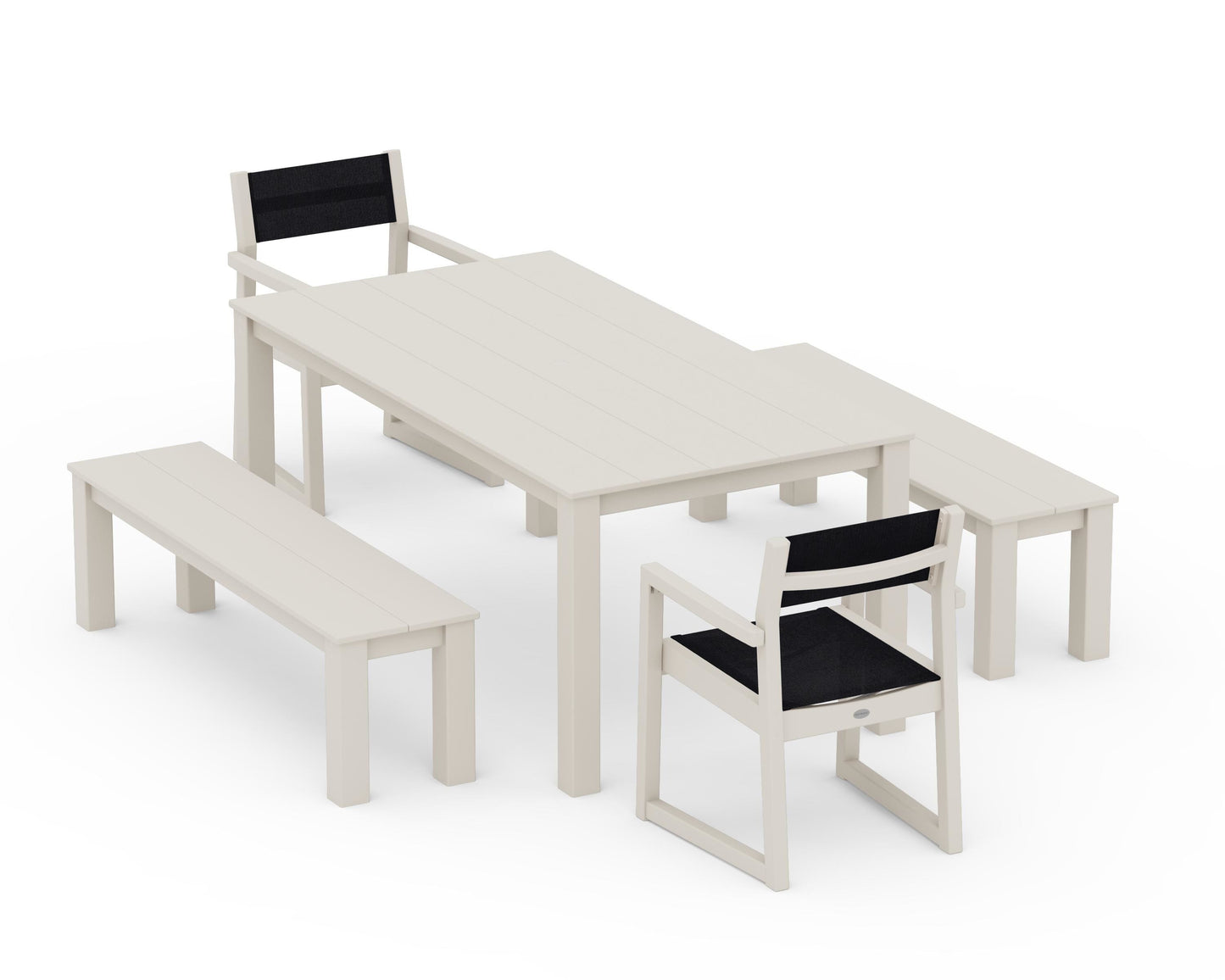 EDGE Sling Arm Chair 5-Piece Parsons Dining Set with Benches