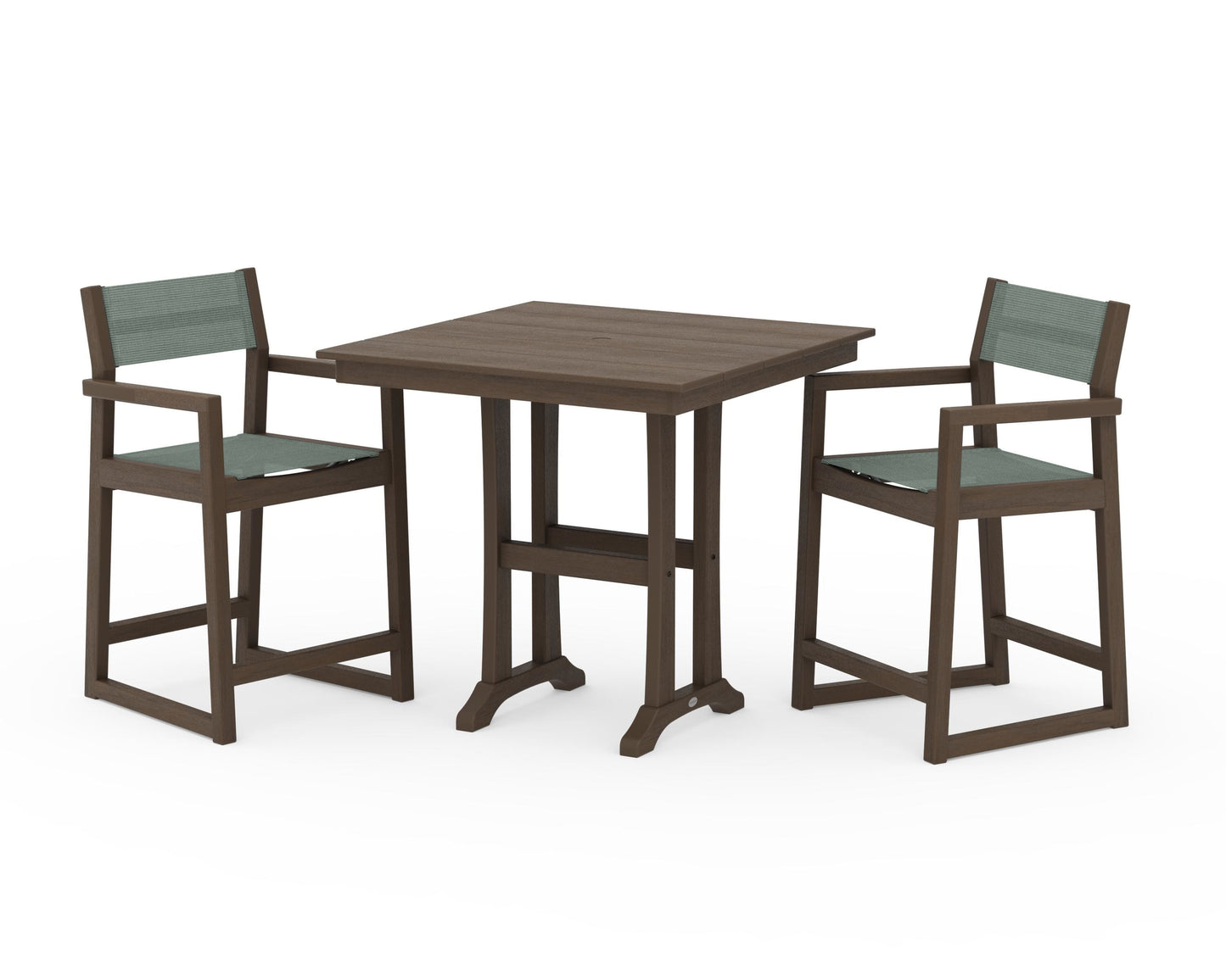 EDGE Sling Arm Chair 3-Piece Farmhouse Counter Set with Trestle Legs