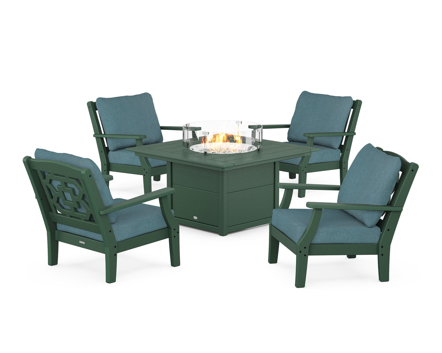 Chinoiserie 5-Piece Deep Seating Set with Fire Pit Table