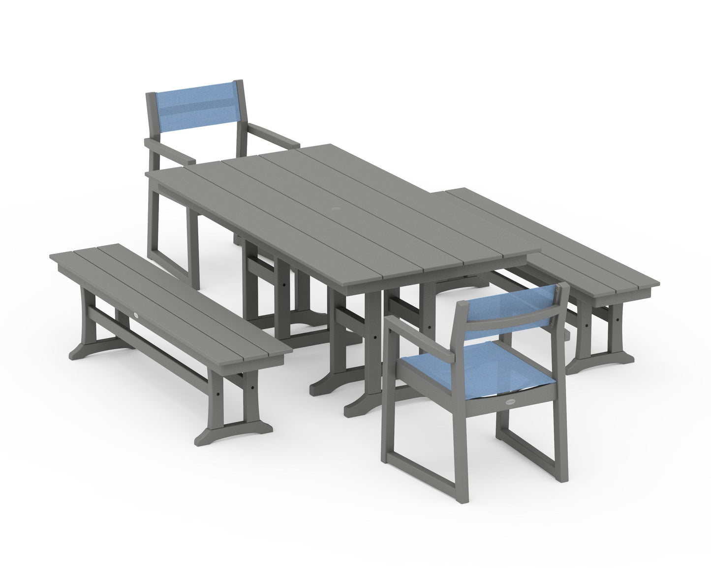 EDGE Sling Arm Chair 5-Piece Farmhouse Dining Set with Benches