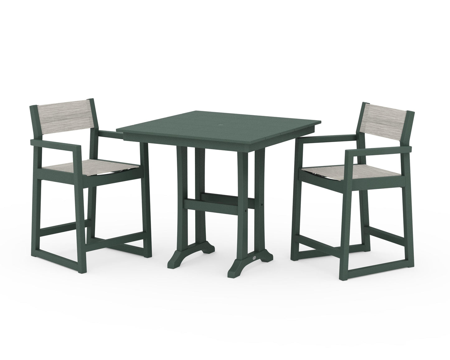 EDGE Sling Arm Chair 3-Piece Farmhouse Counter Set with Trestle Legs