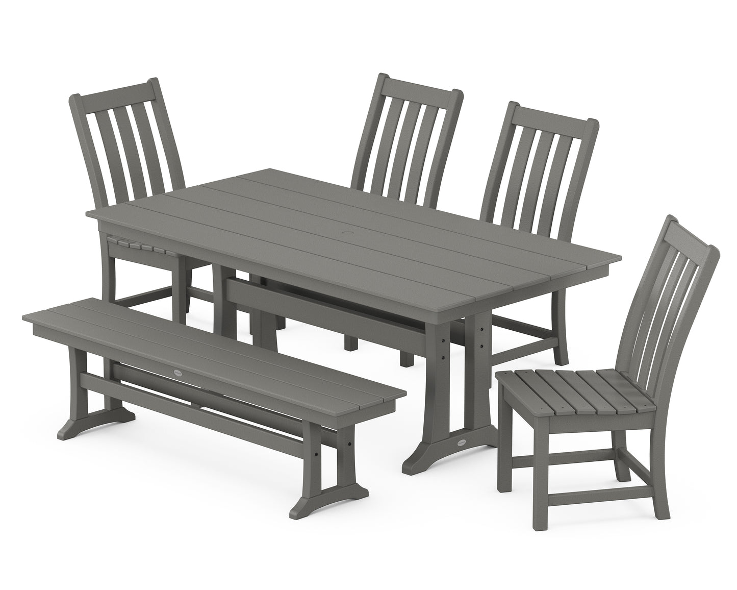 Vineyard Side Chair 6-Piece Farmhouse Dining Set with Trestle Legs and Bench