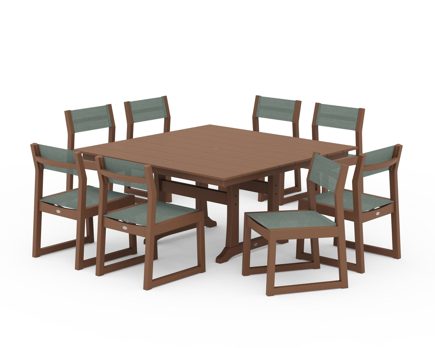 EDGE Sling Side Chair 9-Piece Farmhouse Trestle Dining Set