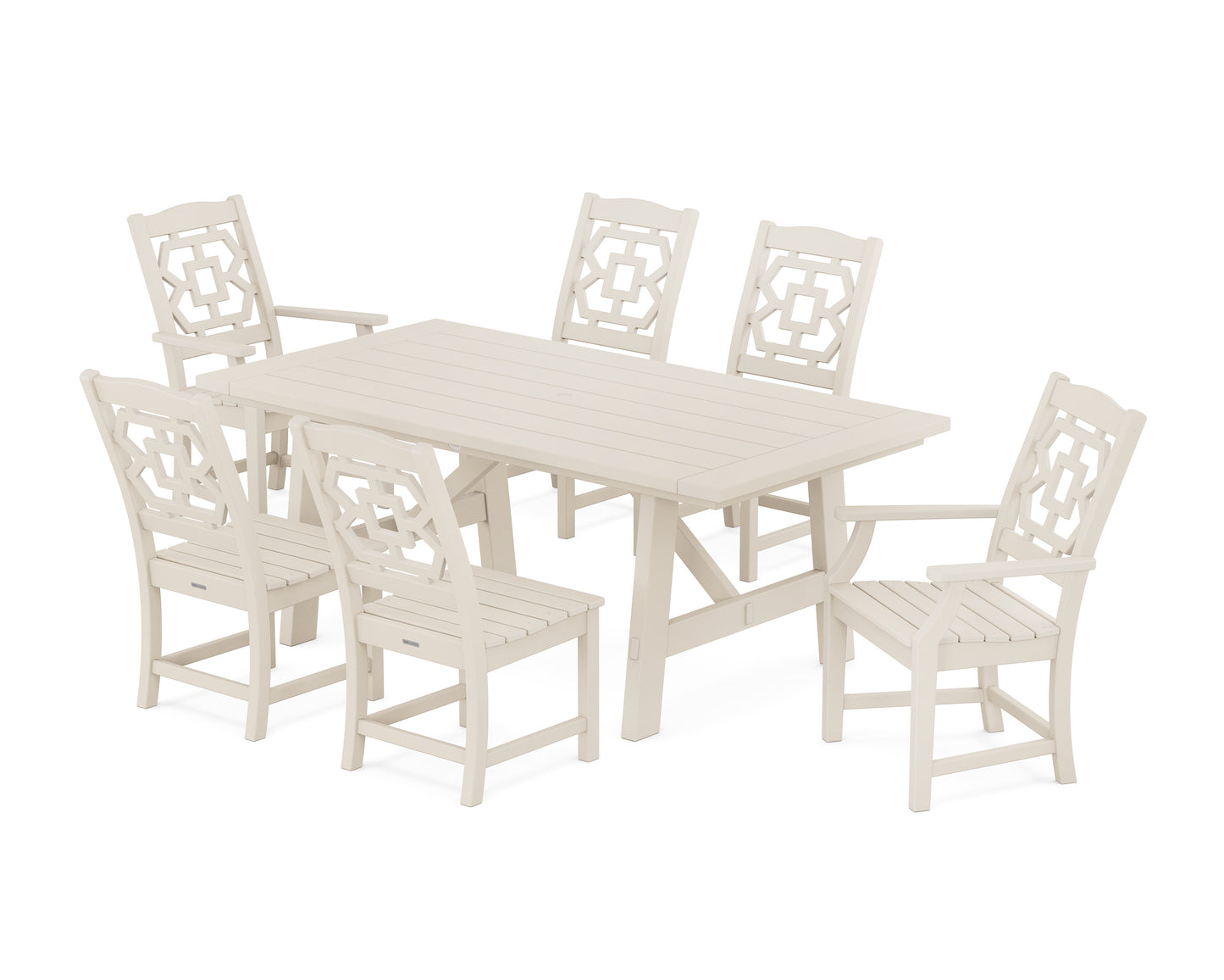 Chinoiserie 7-Piece Rustic Farmhouse Dining Set