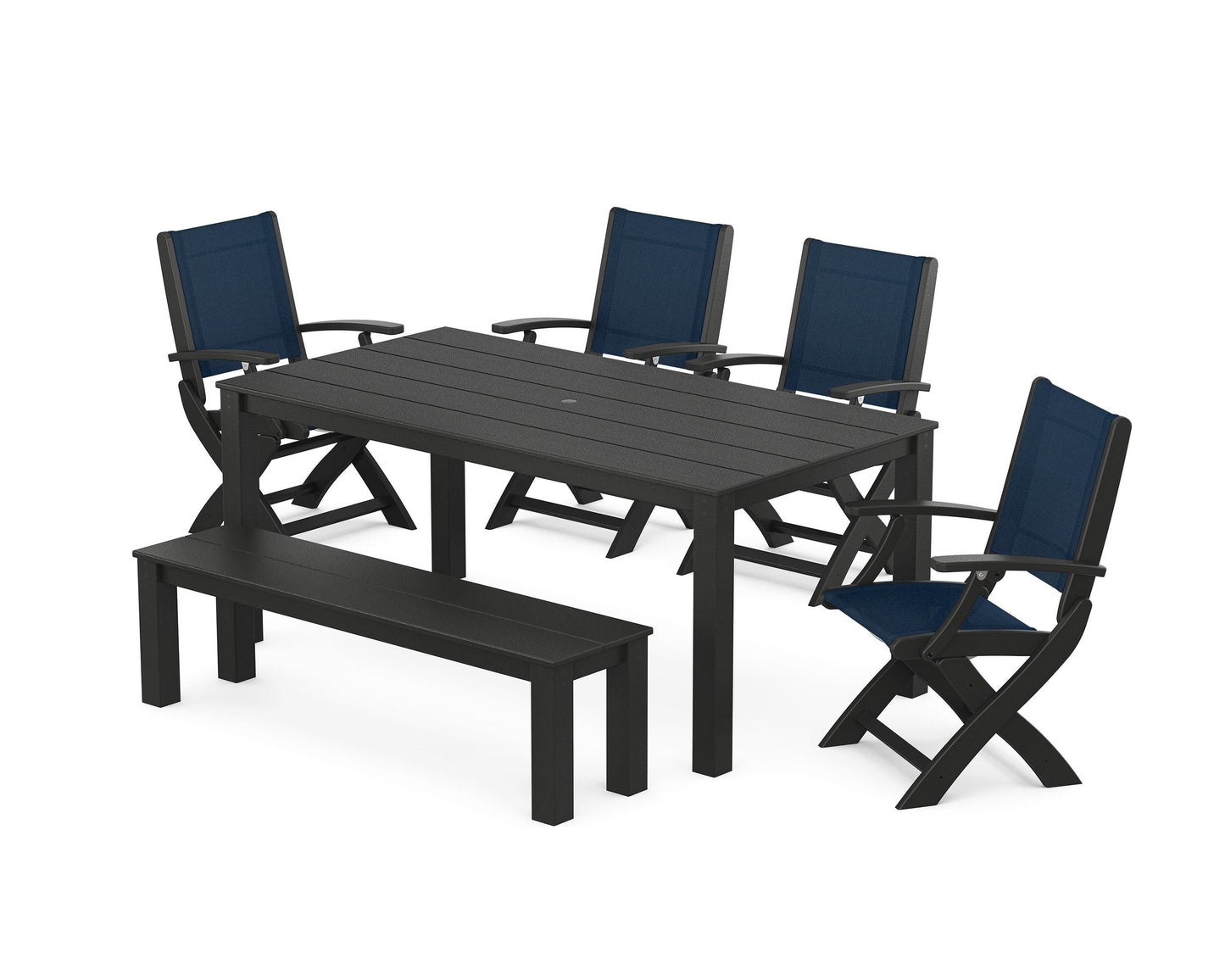 Coastal Folding Chair 6-Piece Parsons Dining Set with Bench