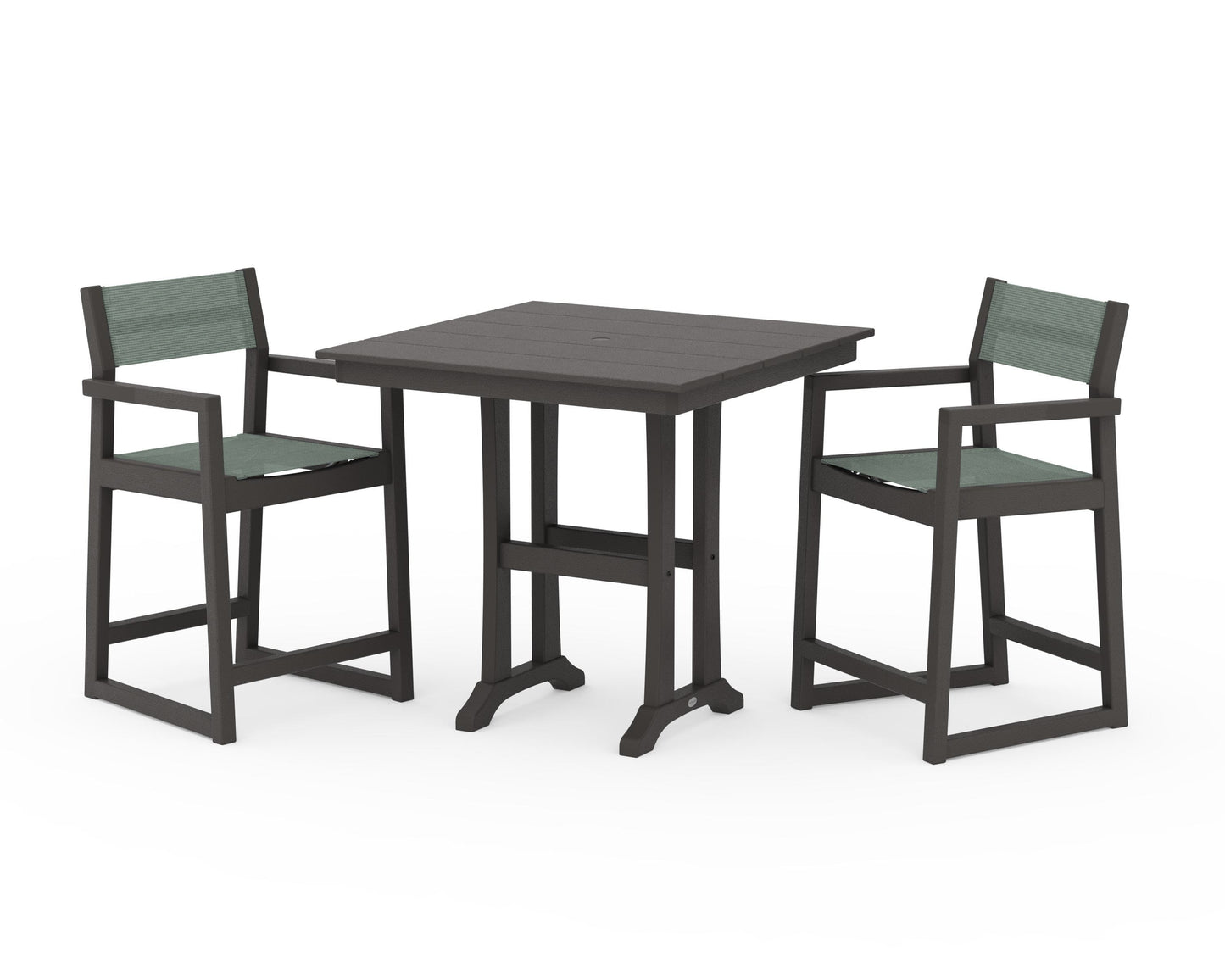 EDGE Sling Arm Chair 3-Piece Farmhouse Counter Set with Trestle Legs