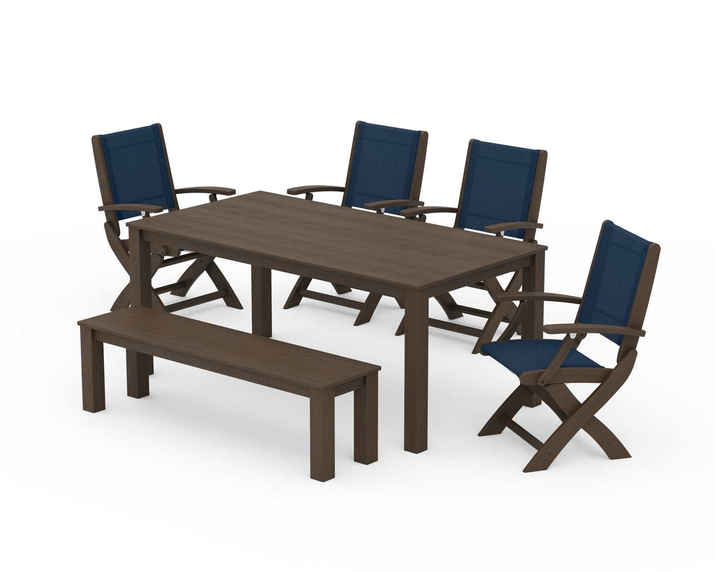 Coastal Folding Chair 6-Piece Parsons Dining Set with Bench