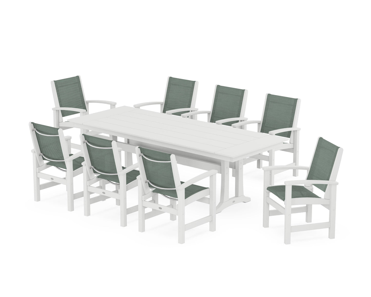 Coastal 9-Piece Farmhouse Dining Set with Trestle Legs