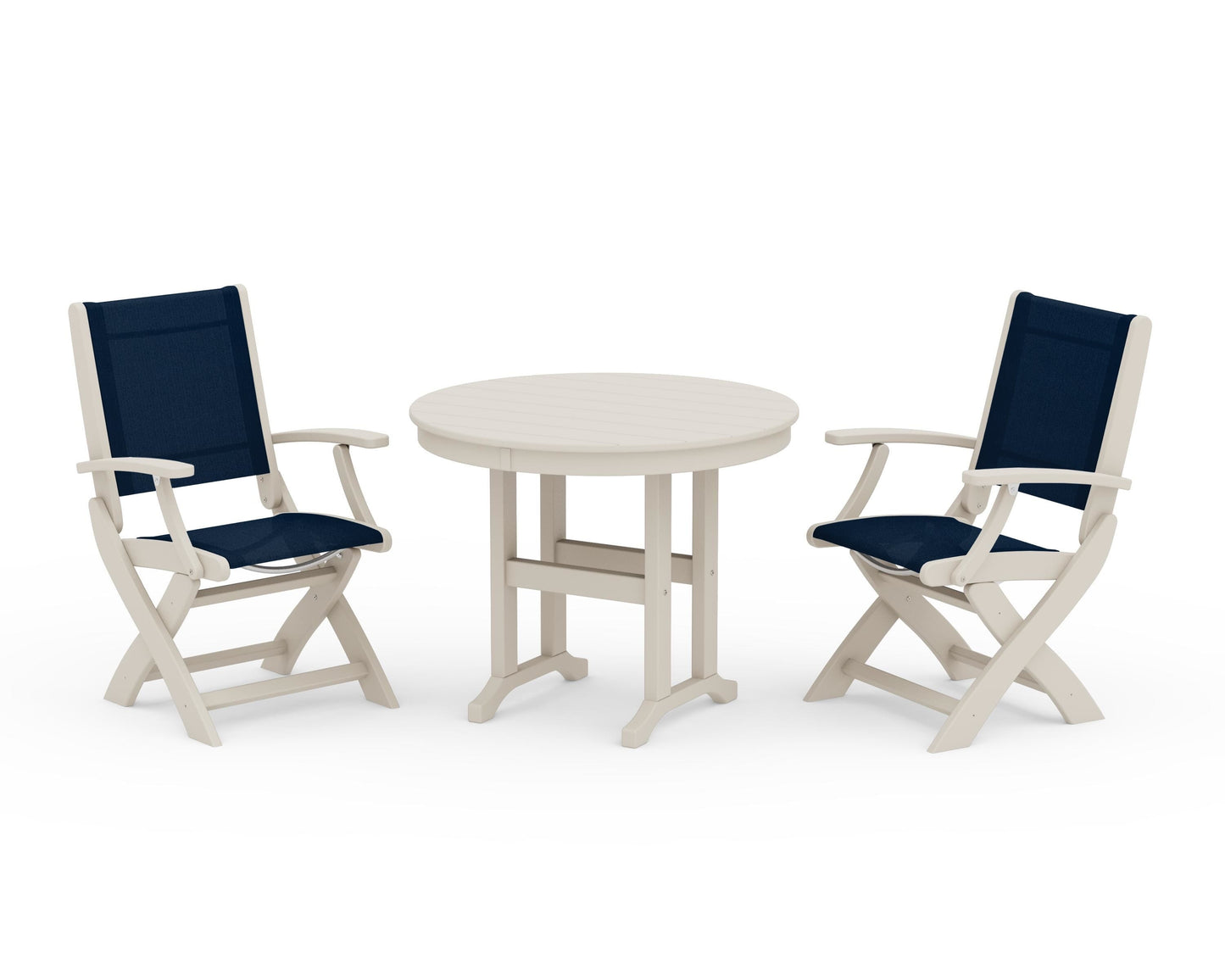 Coastal Folding Chair 3-Piece Round Dining Set