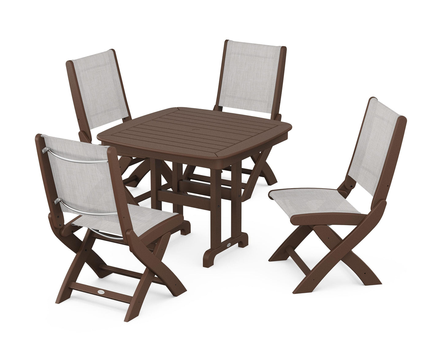 Coastal Folding Side Chair 5-Piece Dining Set