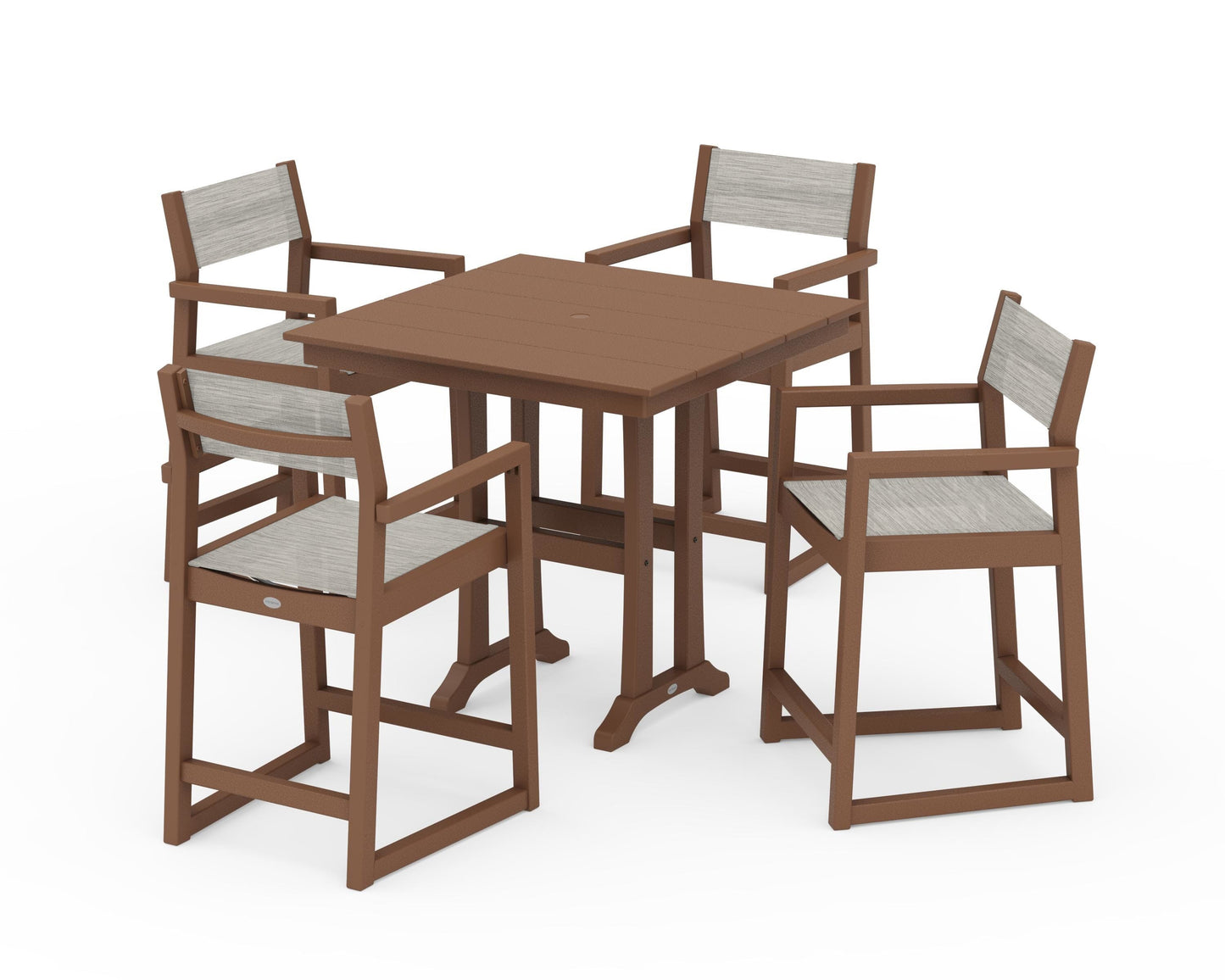 EDGE Sling Arm Chair 5-Piece Farmhouse Counter Set with Trestle Legs