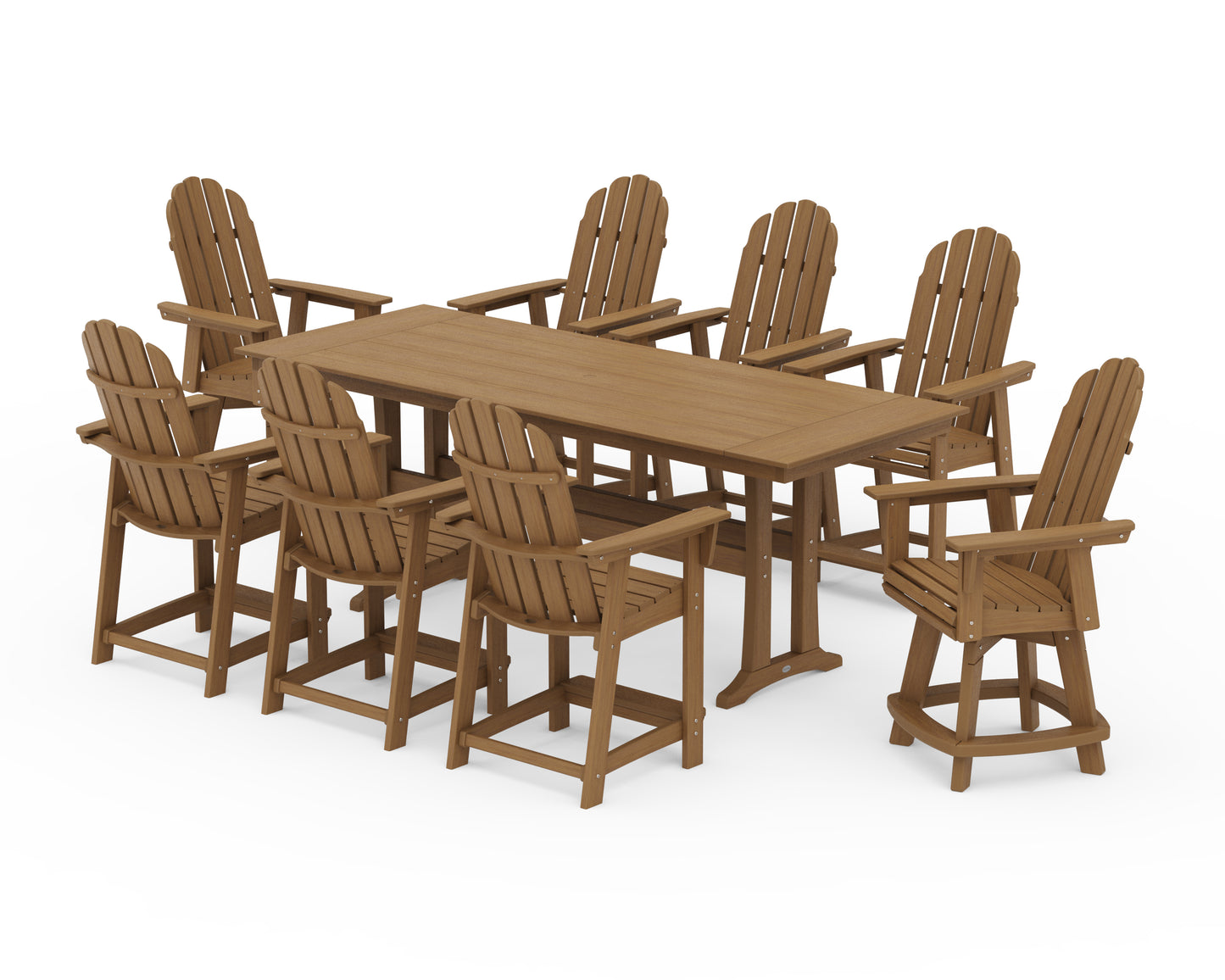 Vineyard Curveback Adirondack Swivel 9-Piece Farmhouse Counter Set with Trestle Legs