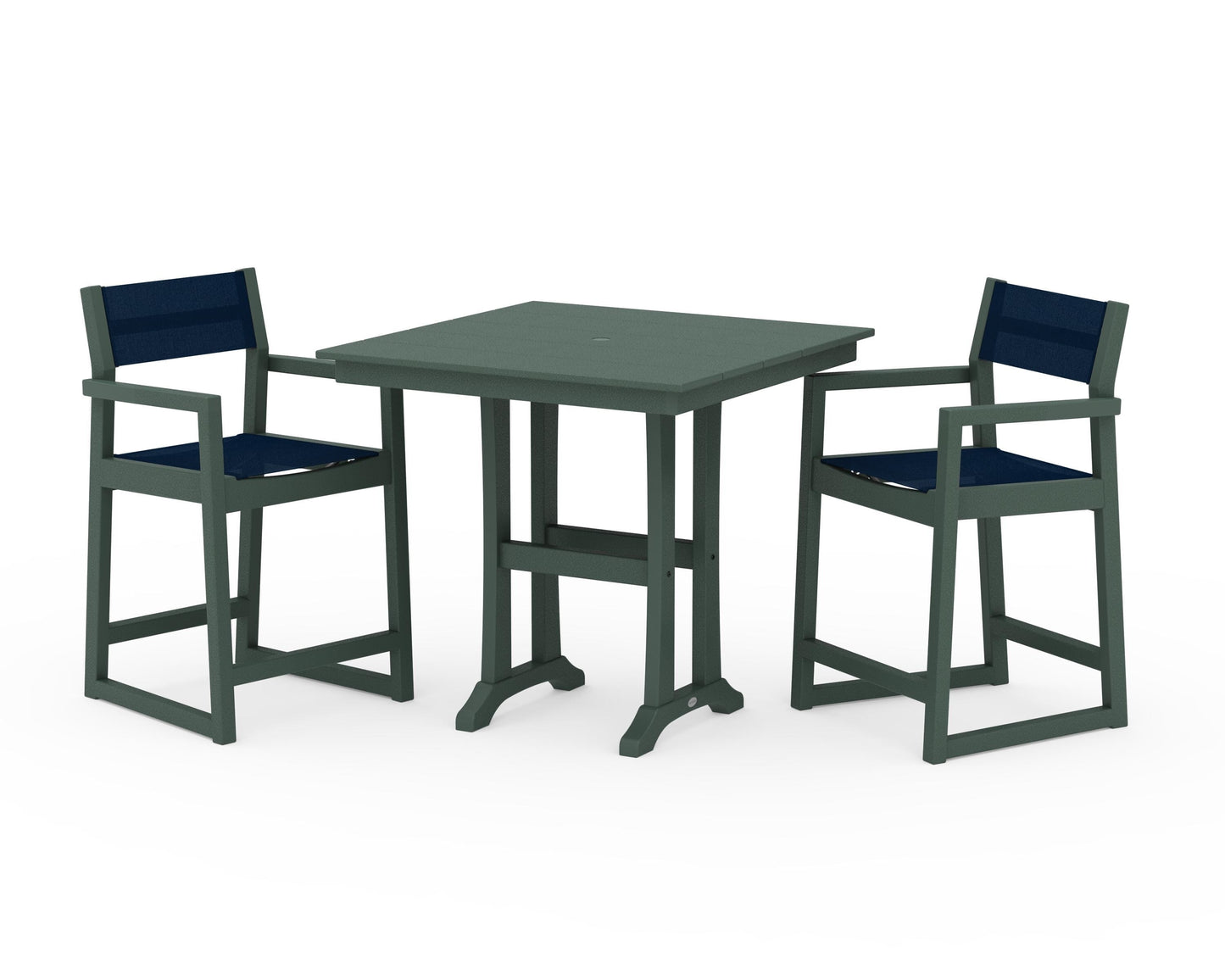 EDGE Sling Arm Chair 3-Piece Farmhouse Counter Set with Trestle Legs