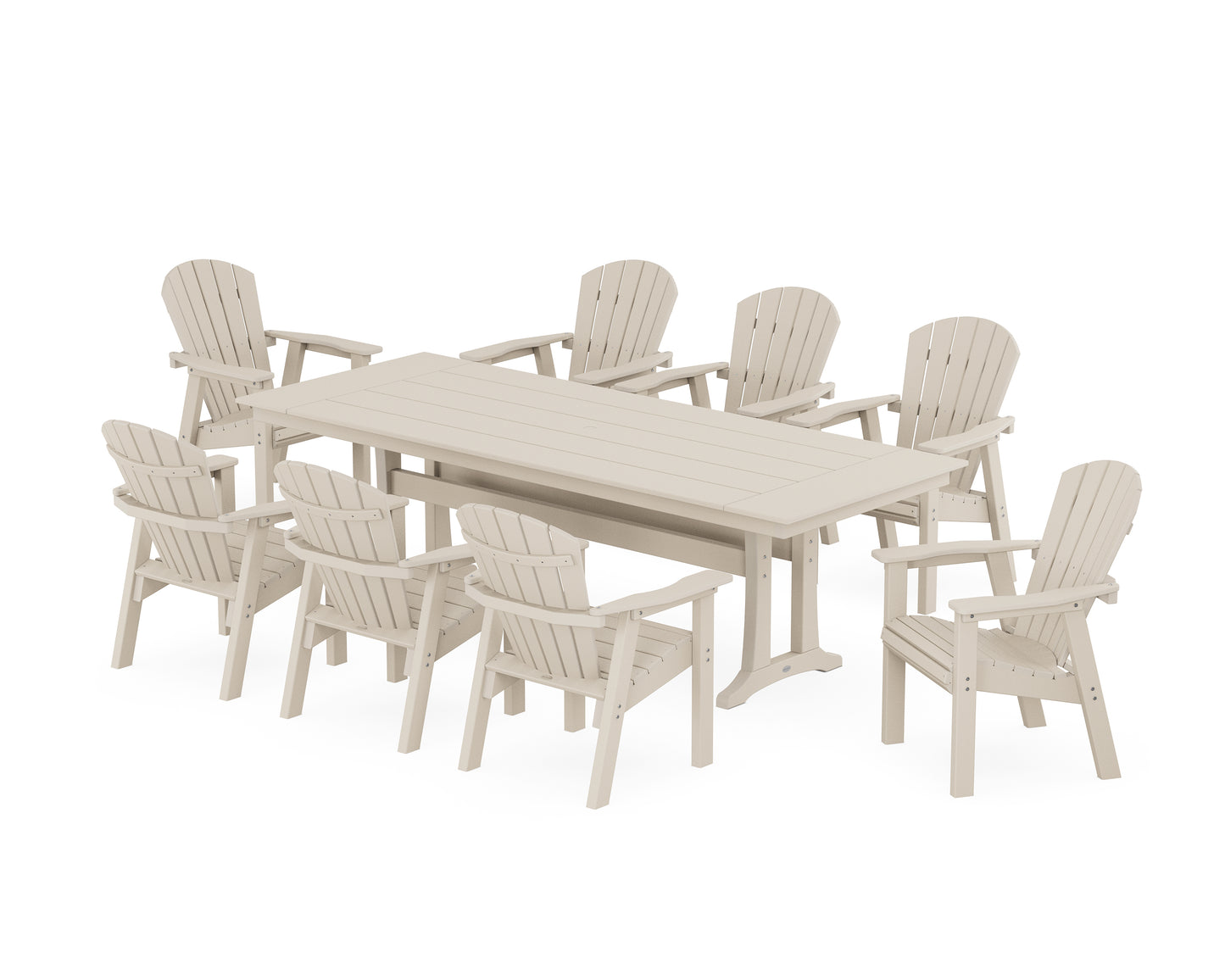 Seashell 9-Piece Farmhouse Dining Set with Trestle Legs