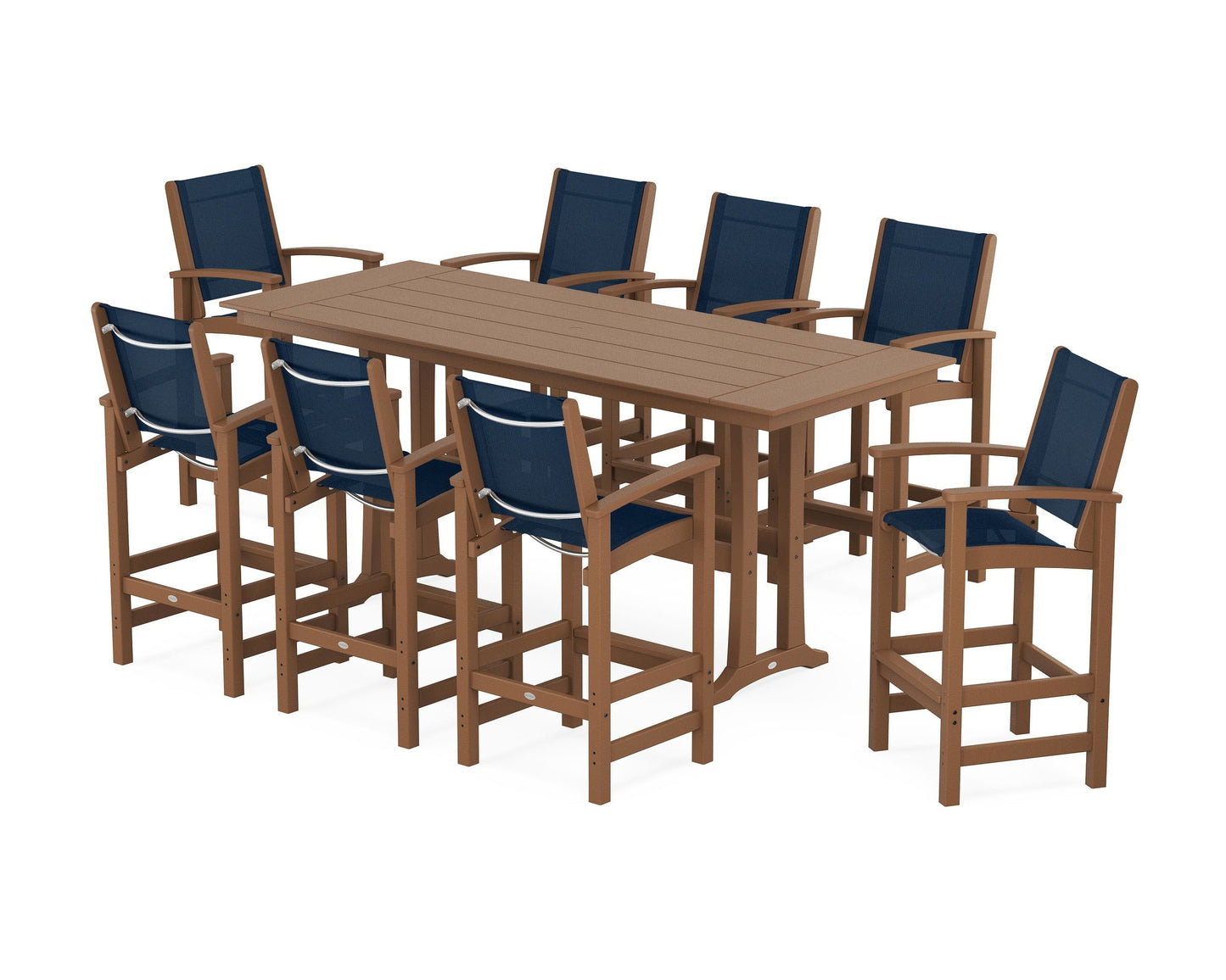 Coastal 9-Piece Farmhouse Bar Set with Trestle Legs