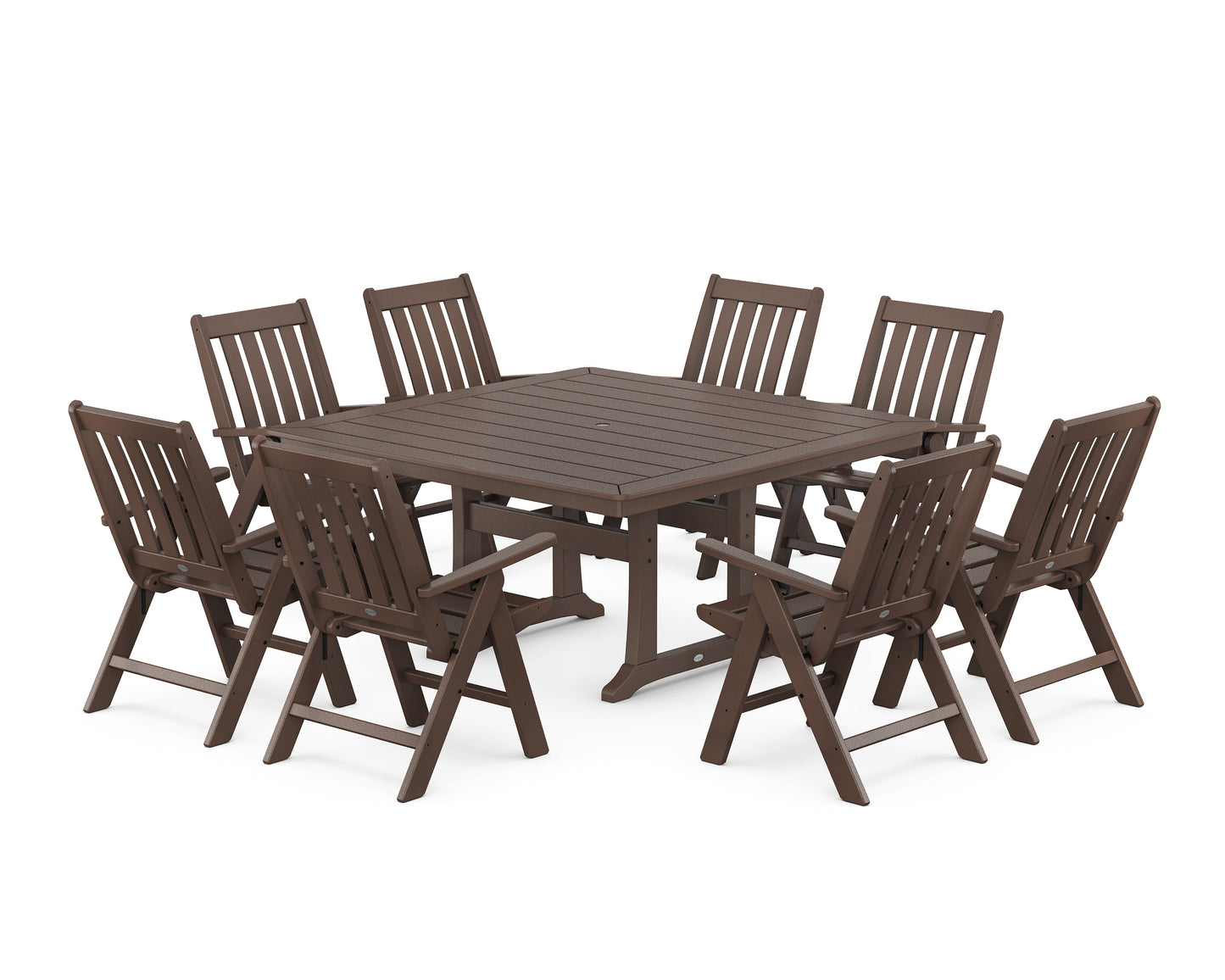 Vineyard Folding Chair 9-Piece Square Dining Set with Trestle Legs