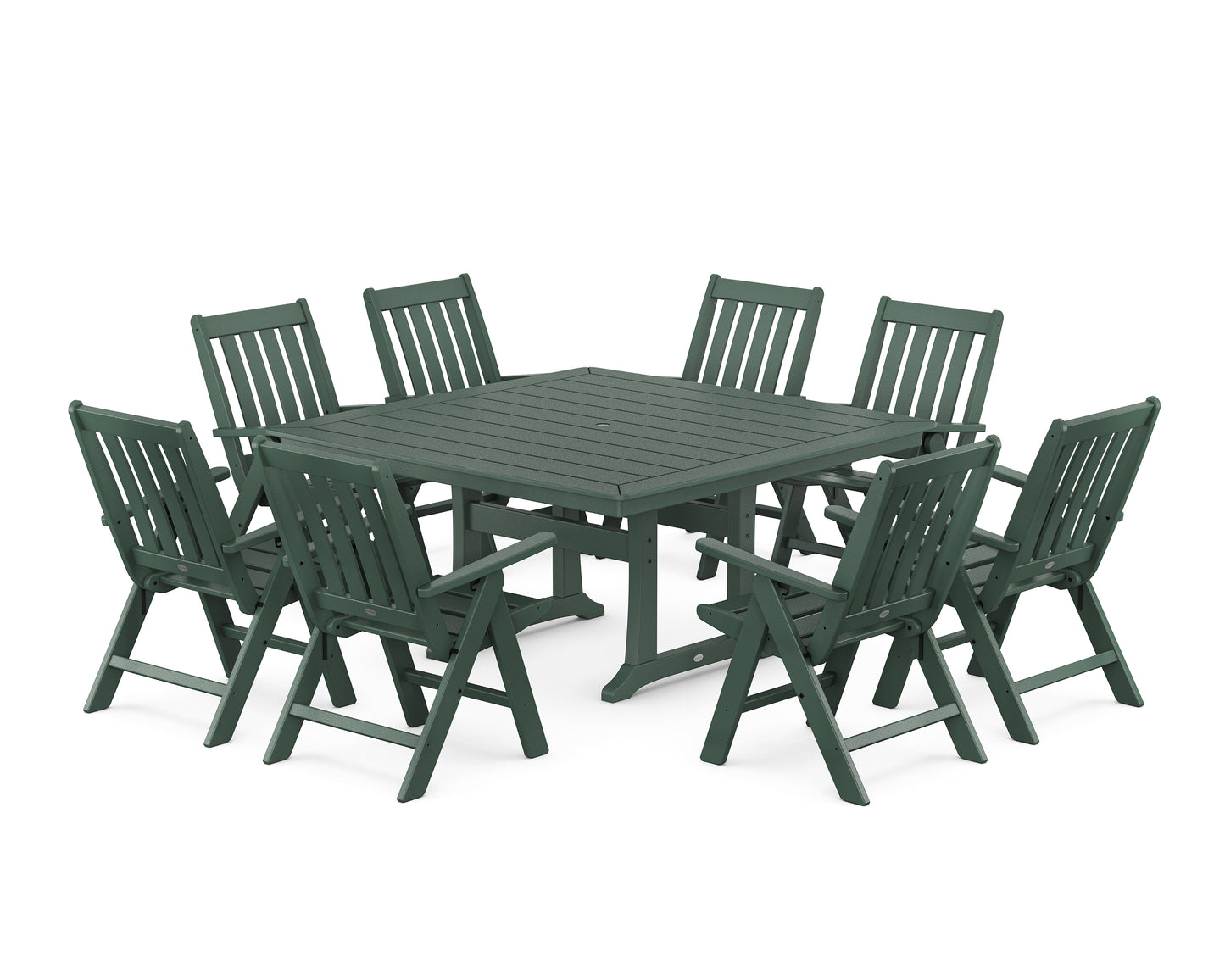 Vineyard Folding Chair 9-Piece Square Dining Set with Trestle Legs