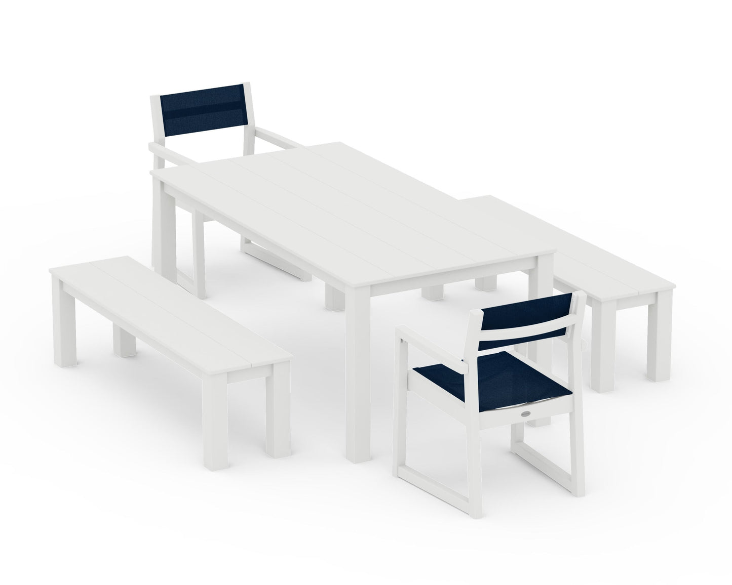 EDGE Sling Arm Chair 5-Piece Parsons Dining Set with Benches