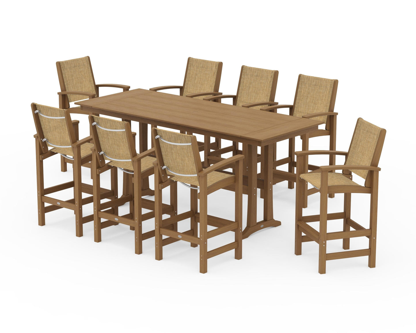 Coastal 9-Piece Farmhouse Bar Set with Trestle Legs