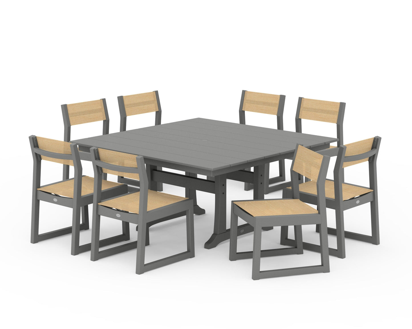 EDGE Sling Side Chair 9-Piece Farmhouse Trestle Dining Set