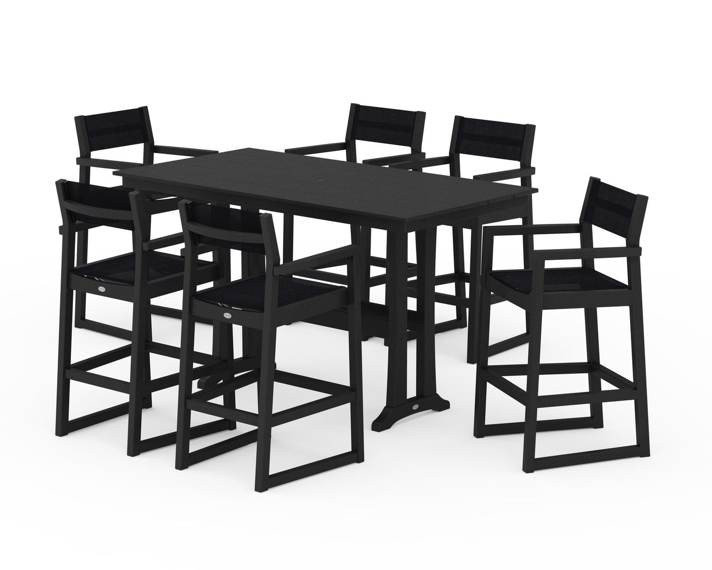 EDGE Sling Arm Chair 7-Piece Farmhouse Bar Set with Trestle Legs