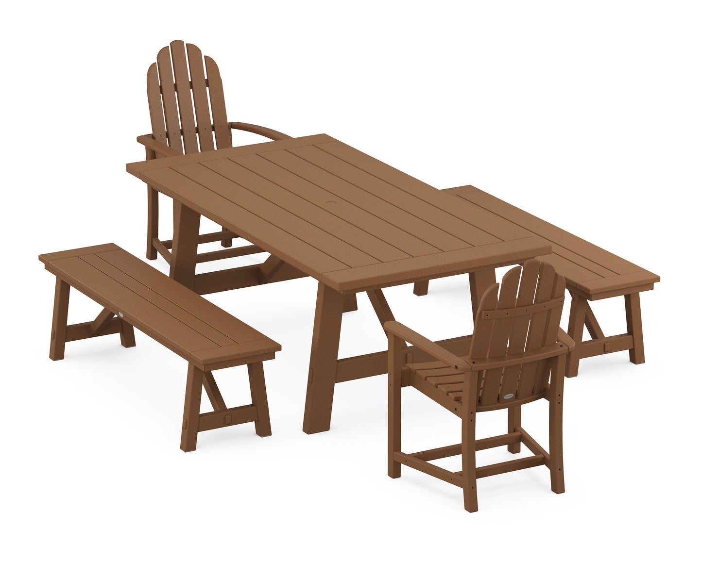 Classic Adirondack 5-Piece Rustic Farmhouse Dining Set With Benches