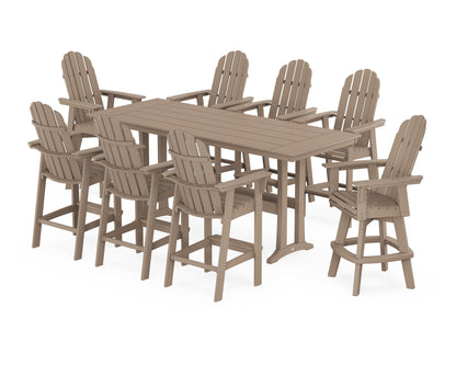 Vineyard Curveback Adirondack Swivel 9-Piece Farmhouse Bar Set with Trestle Legs