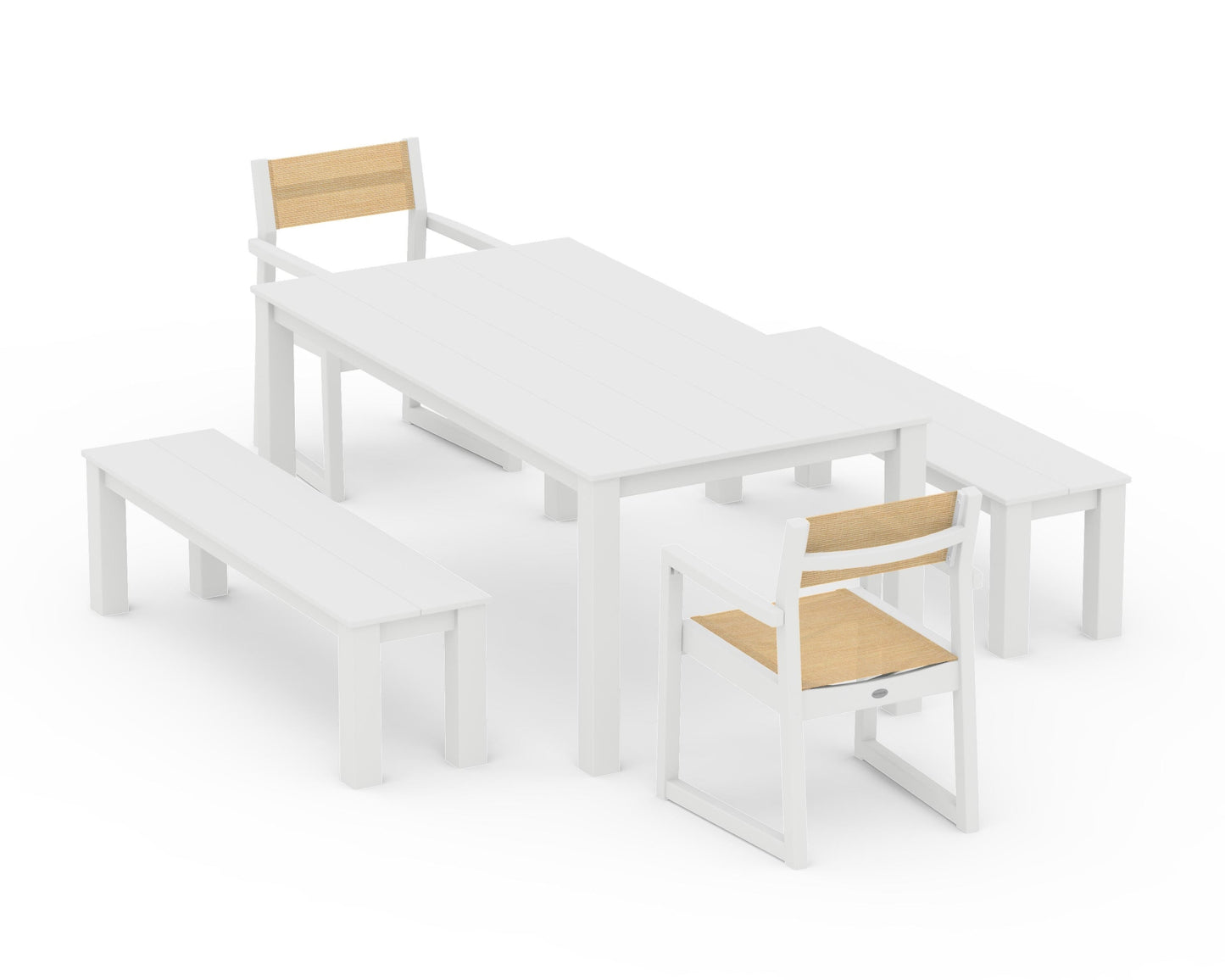 EDGE Sling Arm Chair 5-Piece Parsons Dining Set with Benches