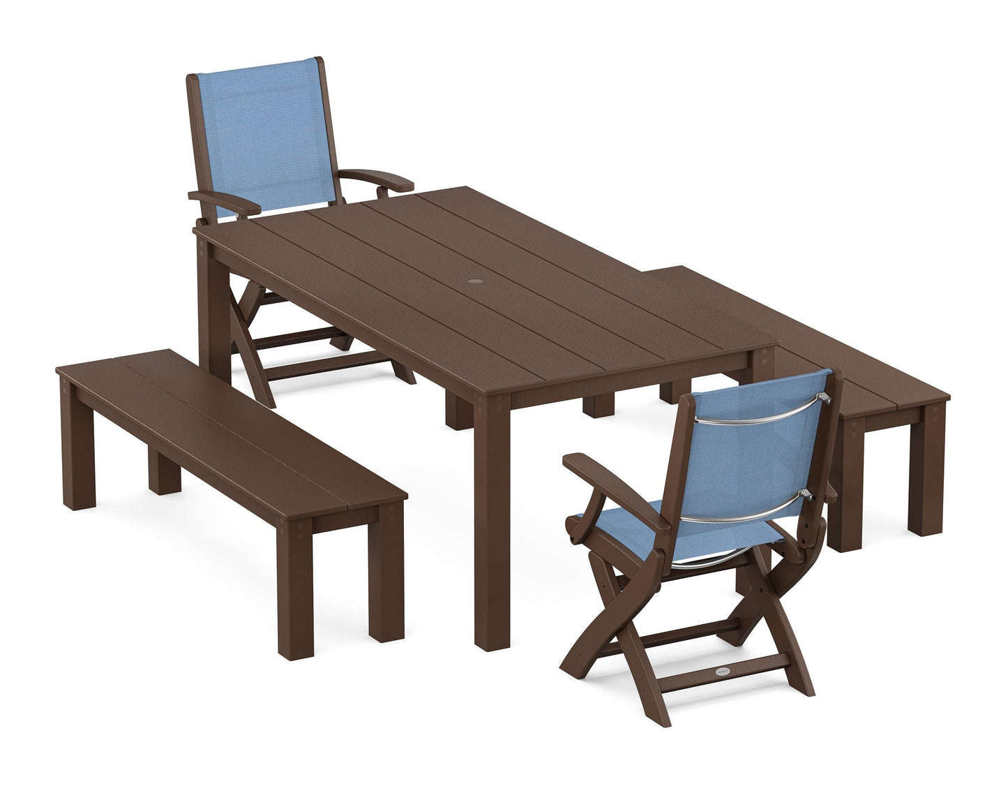 Coastal Folding Chair 5-Piece Parsons Dining Set with Benches